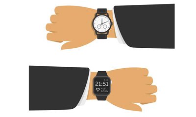 right and left wrists with watch on each