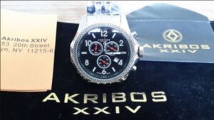 Akribos watch in marketing package