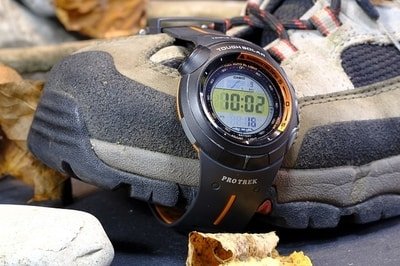 hiking boot and watch
