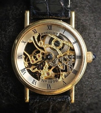 close up of skeleton watch