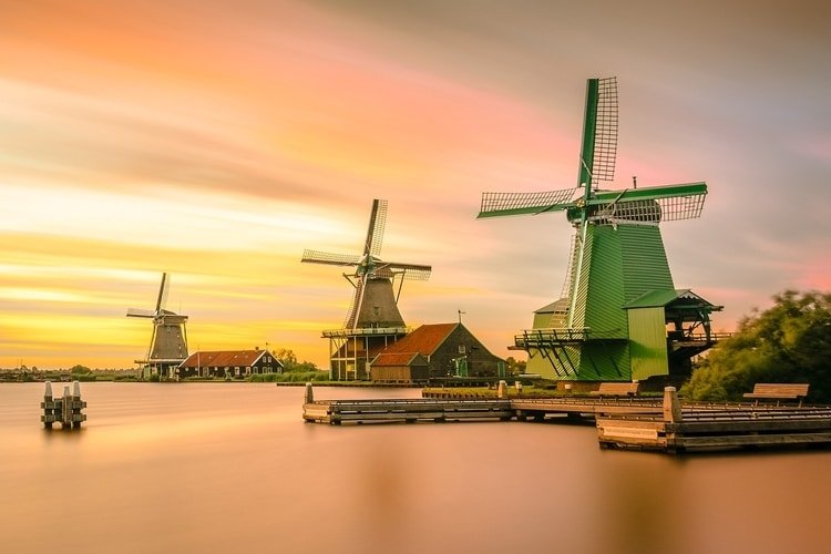 three windmills in holland