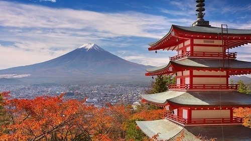japan temple and mountain