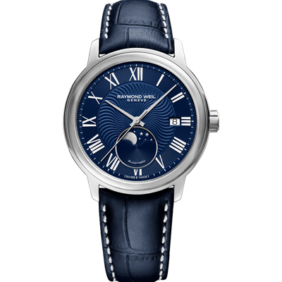 Maestro Men's Moon Phase Automatic Blue Leather Men's Watch, 40mm