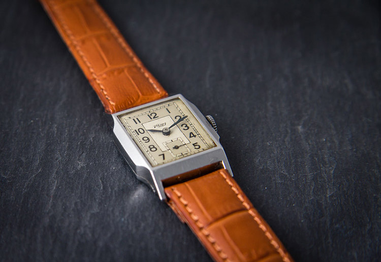 Brown leather art deco watch