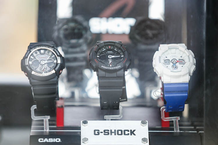 New waterproof Casio G-shock wrist watches in shop