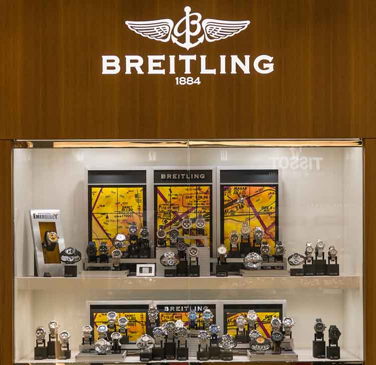 LONDON - CIRCA MAY, 2018: Breitling watches window store inside