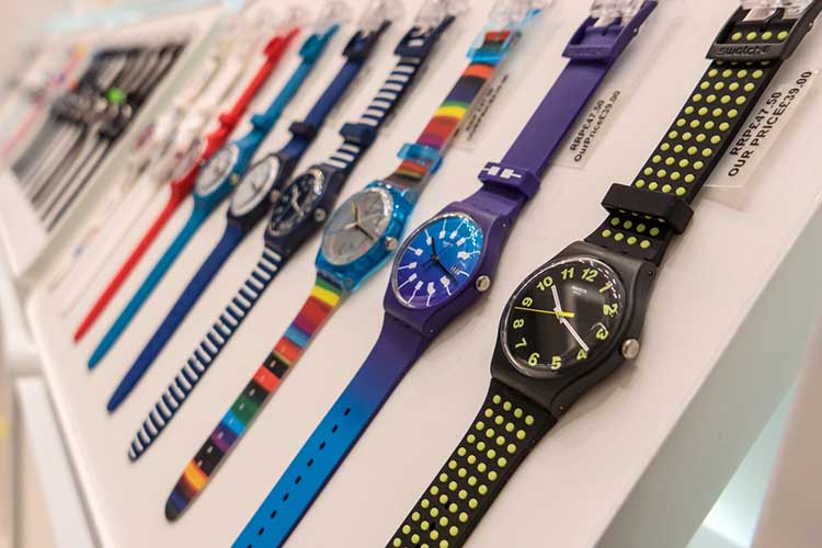 LONDON - CIRCA MAY, 2018: Swatch watches inside Gatwick Airport.