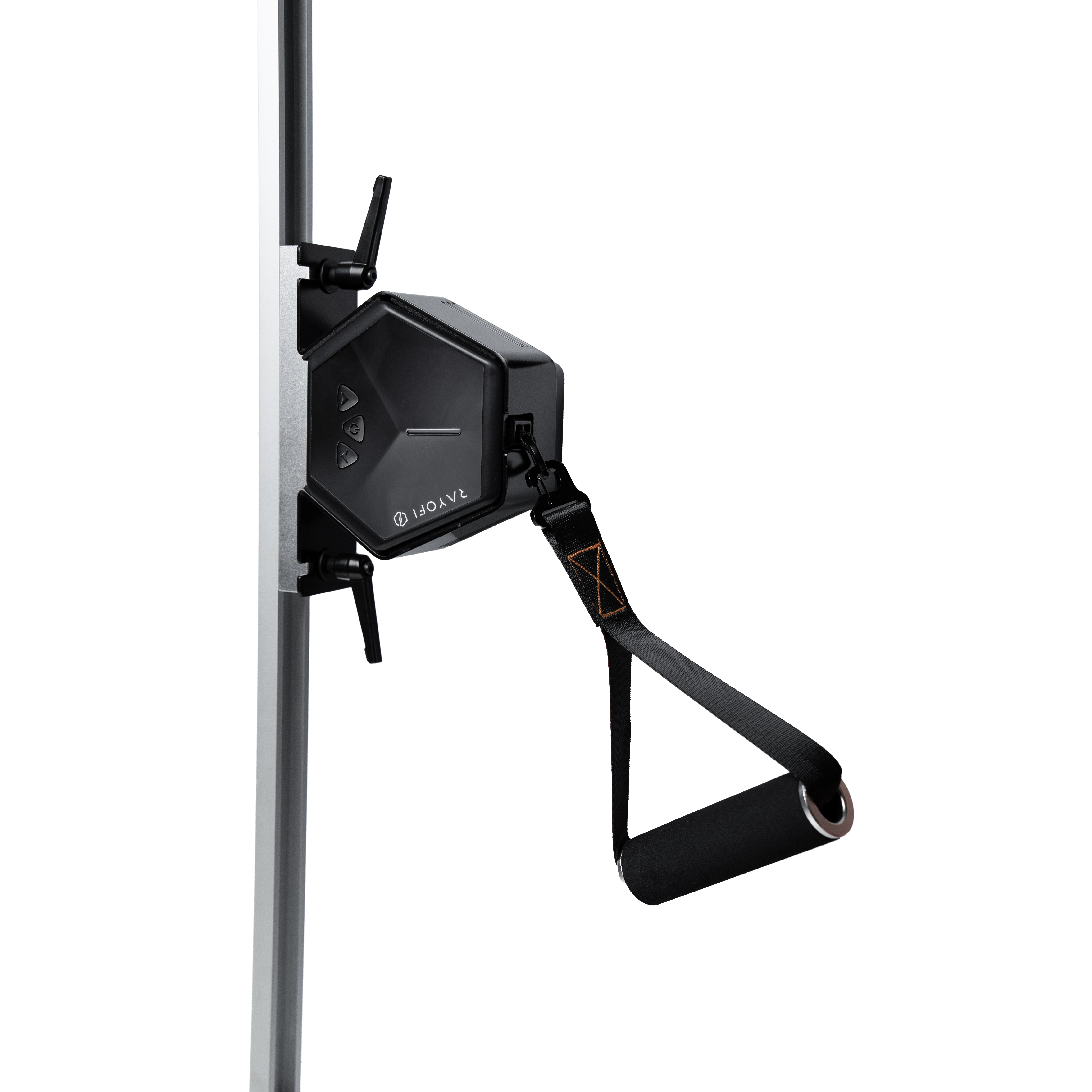 Rayofi GoTone Pro attached to a wall-mounted rail with a cable training handle